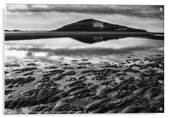 Burgh Island from Bigbury Beach Monochrome Acrylic by Paul F Prestidge
