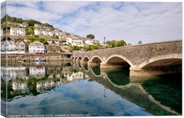 Bridge Reflections in The River Looe  Canvas Print by Rosie Spooner
