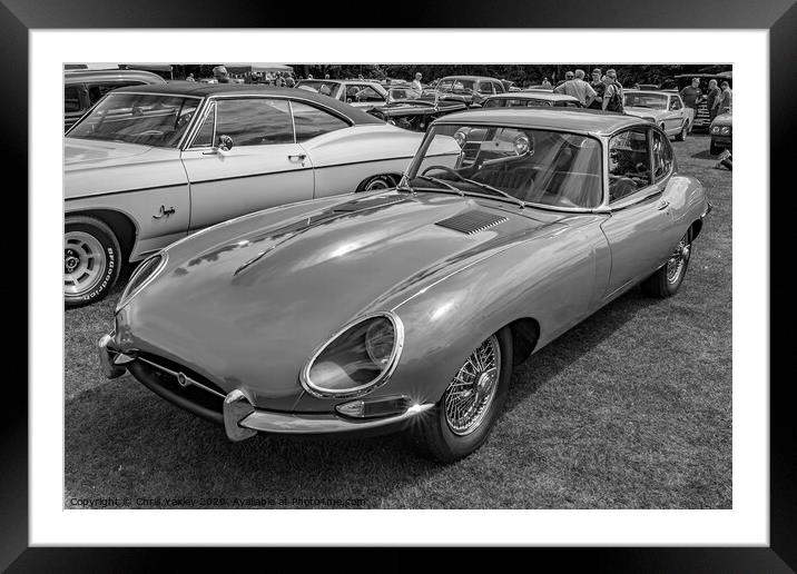 Jaguar E-Type bw Framed Mounted Print by Chris Yaxley