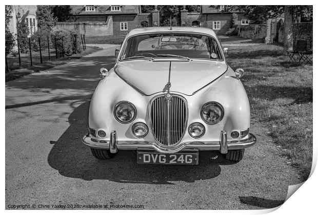 Jaguar 3000 classic car bw Print by Chris Yaxley
