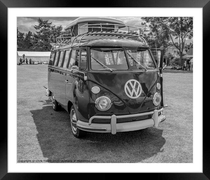 Split screen classic VW camper  bw Framed Mounted Print by Chris Yaxley