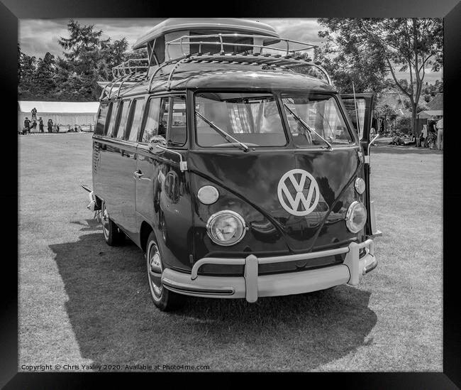 Split screen classic VW camper  bw Framed Print by Chris Yaxley