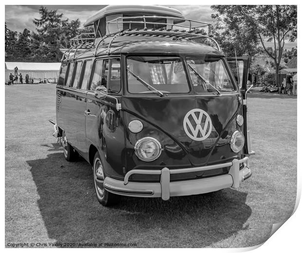 Split screen classic VW camper  bw Print by Chris Yaxley