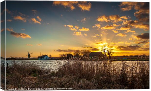 Thurne winter sunset Canvas Print by David Powley