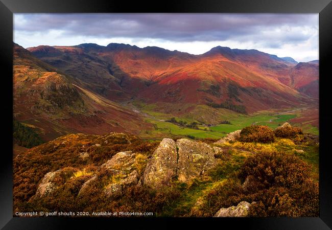 Bowfell and Crinkle Crags Framed Print by geoff shoults