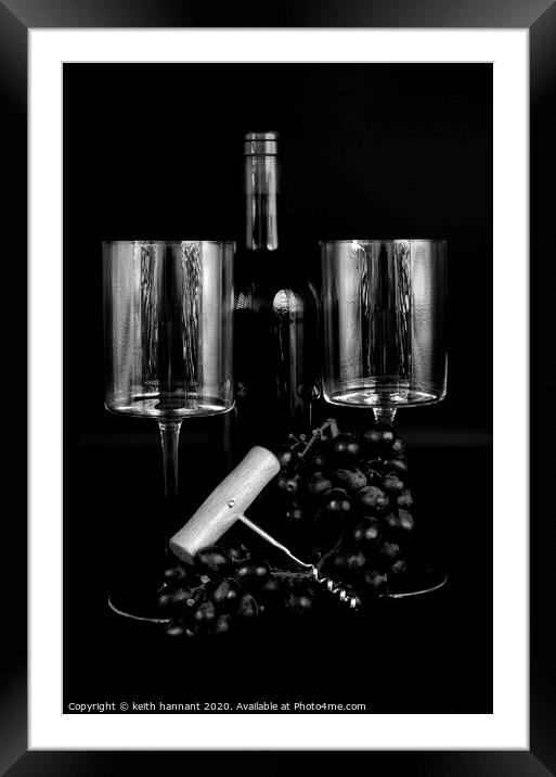 still life bottle of wine two. glasses and grapes  Framed Mounted Print by keith hannant