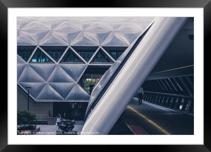 Footbridge between Crossrail Place and One Canada Square, London Framed Mounted Print by Milton Cogheil