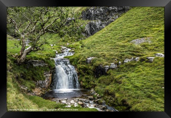 Waterfall up Buckden Ghyll in the Yorkshire Dales Framed Print by Nick Jenkins