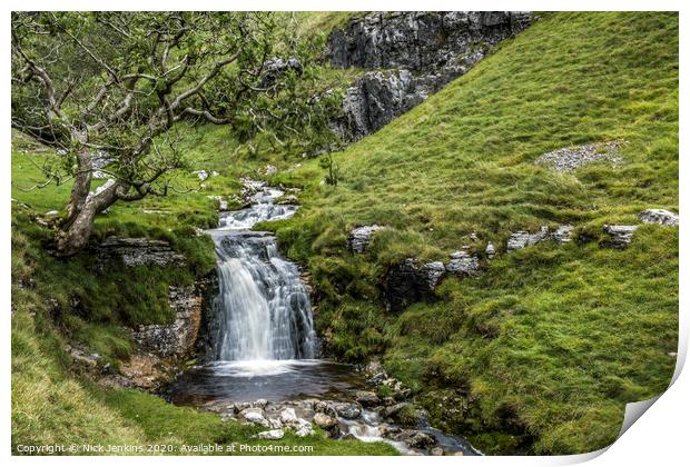 Waterfall up Buckden Ghyll in the Yorkshire Dales Print by Nick Jenkins