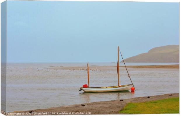 Pembrokeshire sail boat in the haze Canvas Print by Julie Tattersfield