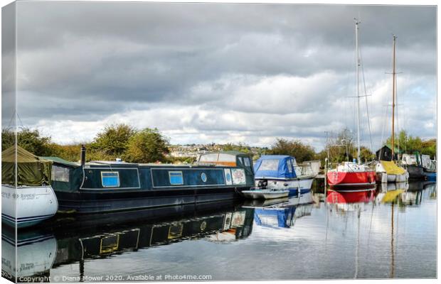 Heybridge Canal boats and Maldon Essex Canvas Print by Diana Mower