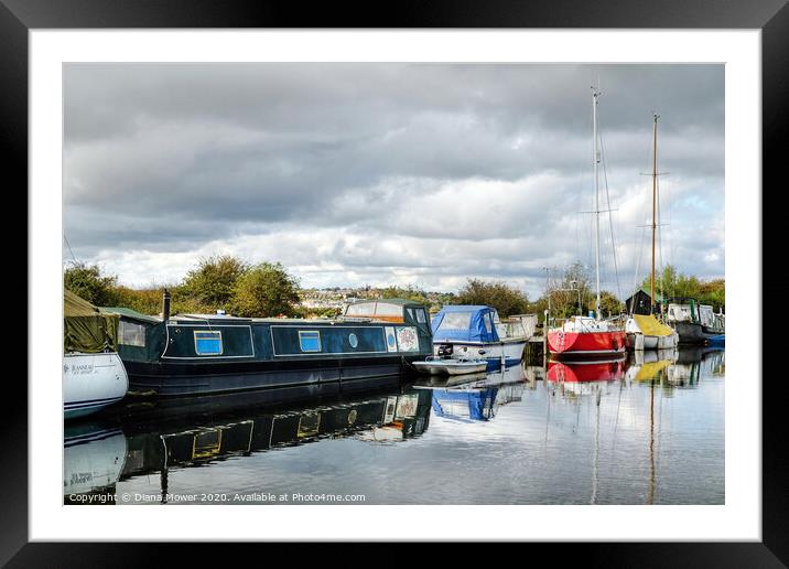 Heybridge Canal boats and Maldon Essex Framed Mounted Print by Diana Mower
