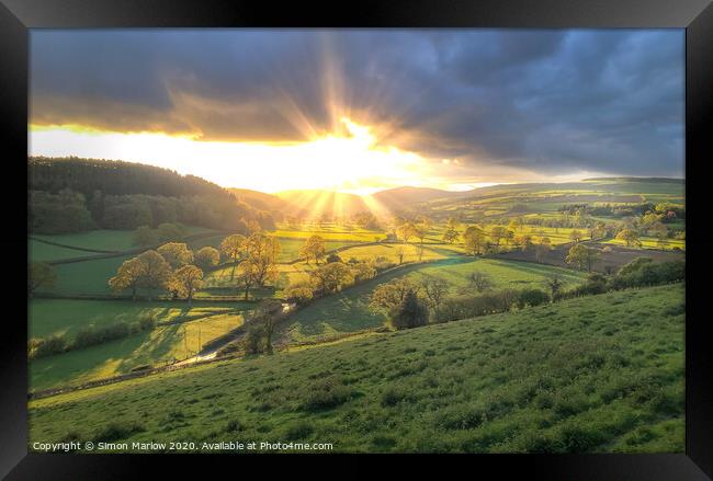Breathtaking sunset over Clun Valley Framed Print by Simon Marlow