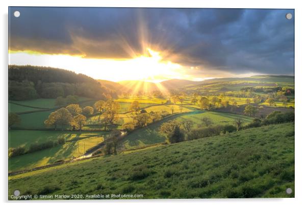 Breathtaking sunset over Clun Valley Acrylic by Simon Marlow