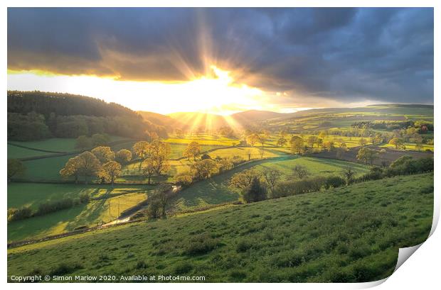 Breathtaking sunset over Clun Valley Print by Simon Marlow