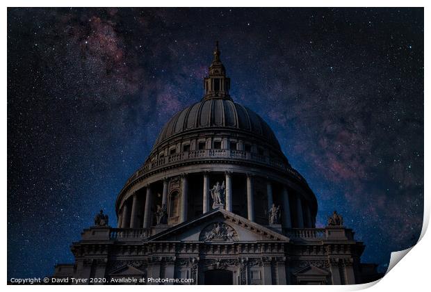 St Paul's Cathedral on a Starry Night Print by David Tyrer