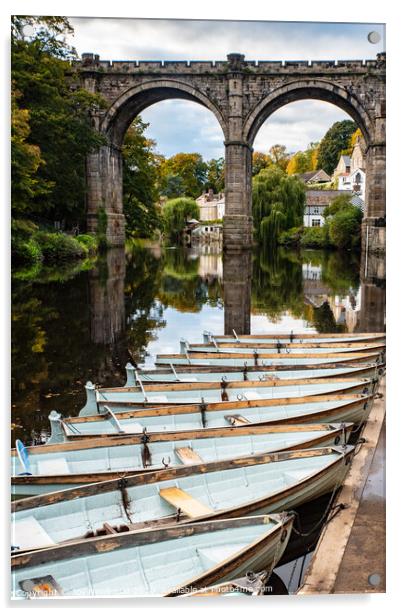 Knaresborough Viaduct & Rowing Boats Acrylic by Joy Newbould
