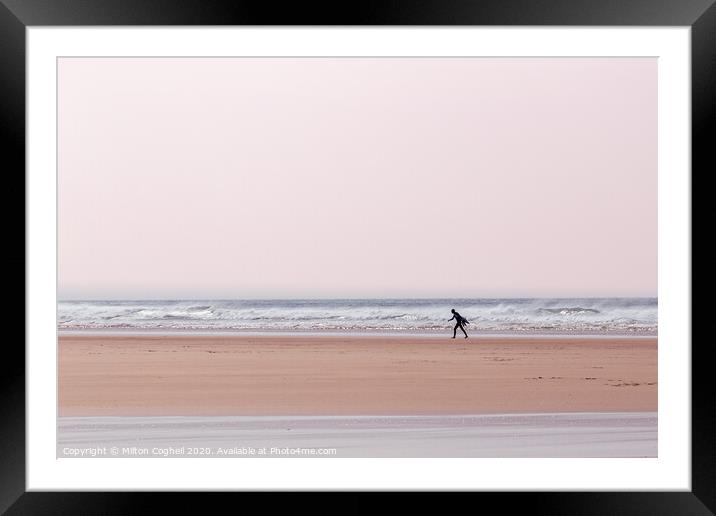 Lone surfer on Polzeath beach, Cornwall, UK Framed Mounted Print by Milton Cogheil