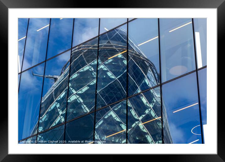 Reflection of the Gherkin building Framed Mounted Print by Milton Cogheil