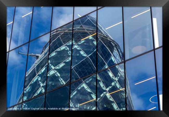 Reflection of the Gherkin building Framed Print by Milton Cogheil