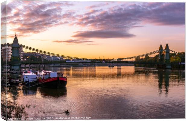 Serene Sunrise at Iconic Hammersmith Bridge Canvas Print by Milton Cogheil