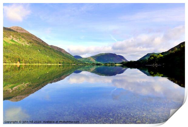 Reflections in Buttermere lake with Mellbreak mountain in Cumbria.  Print by john hill