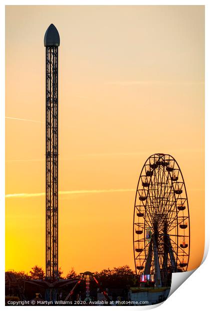 Fairground At Sunset Print by Martyn Williams