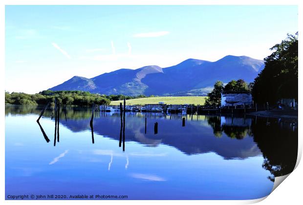 Reflections in Derwentwater with Skiddaw mountain  Print by john hill