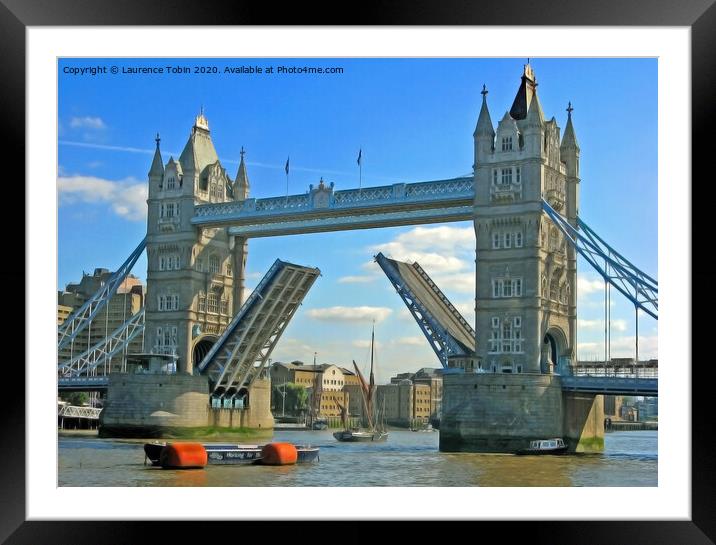 Tower Bridge with Raised Bascules Framed Mounted Print by Laurence Tobin