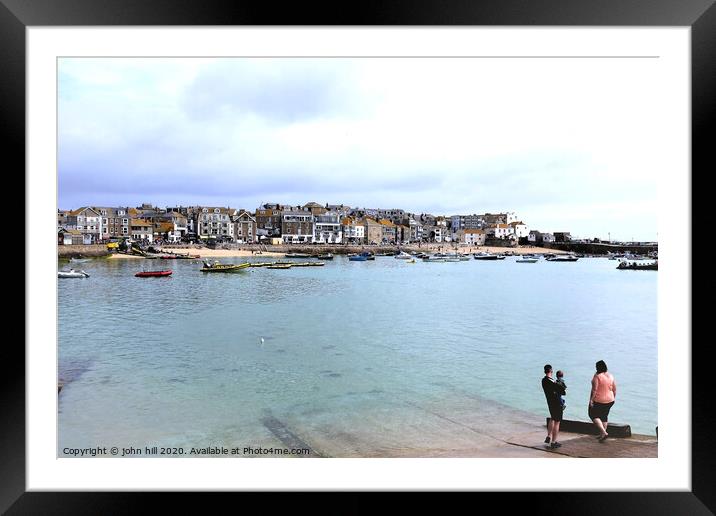 High tide at St. Ives harbour Cornwall.  Framed Mounted Print by john hill