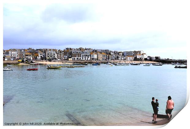 High tide at St. Ives harbour Cornwall.  Print by john hill