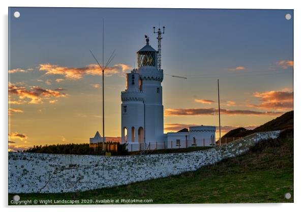 St Catherines Lighthouse Sunset Acrylic by Wight Landscapes