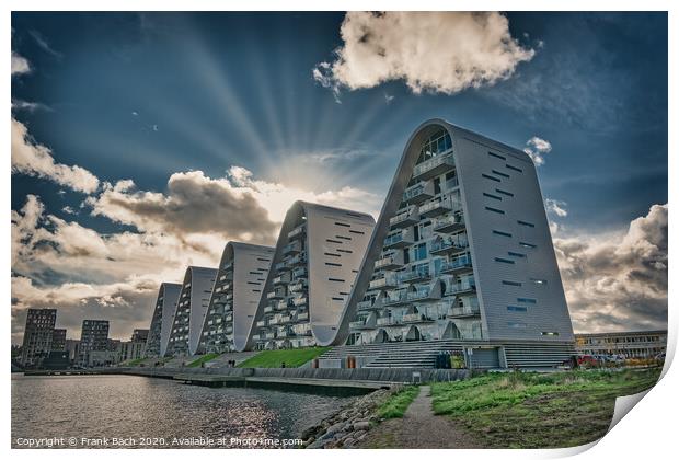 The wave boelgen iconic modern apartments in Vejle, Denmark Print by Frank Bach