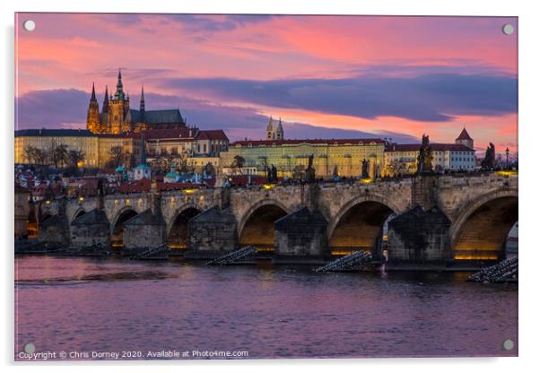 Prague Castle and the Charles Bridge Acrylic by Chris Dorney