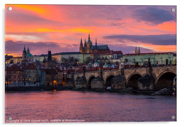 Prague Castle and the Charles Bridge Acrylic by Chris Dorney