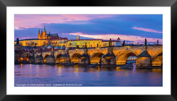 Prague Castle and the Charles Bridge Framed Mounted Print by Chris Dorney