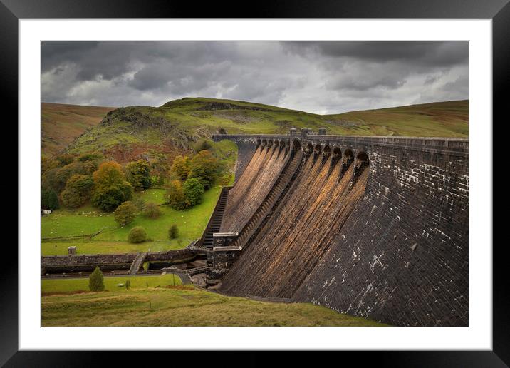 The Claerwen reservoir dam in Powys Framed Mounted Print by Leighton Collins