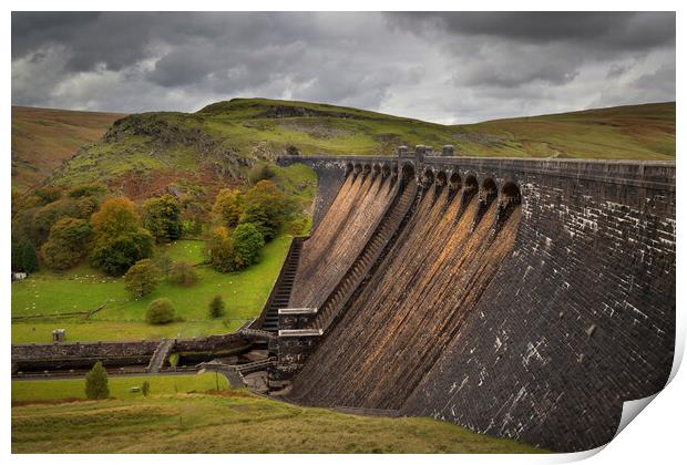 The Claerwen reservoir dam in Powys Print by Leighton Collins