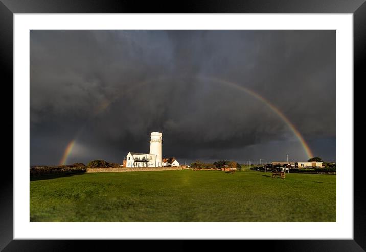A rainbow over the old lighthouse  Framed Mounted Print by Gary Pearson