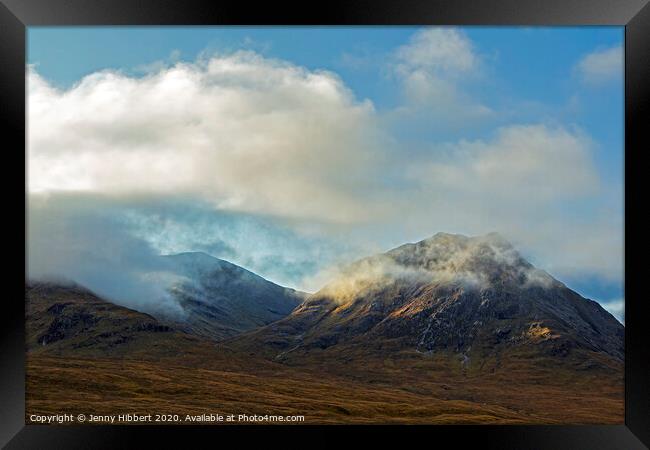 Mountains at Glencoe in low cloud Framed Print by Jenny Hibbert