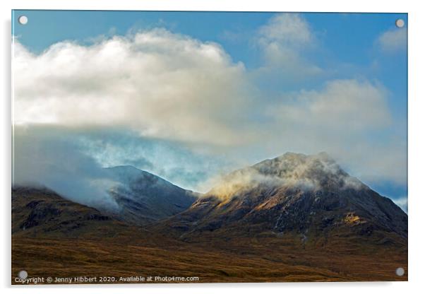 Mountains at Glencoe in low cloud Acrylic by Jenny Hibbert