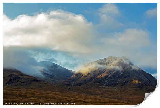 Mountains at Glencoe in low cloud Print by Jenny Hibbert