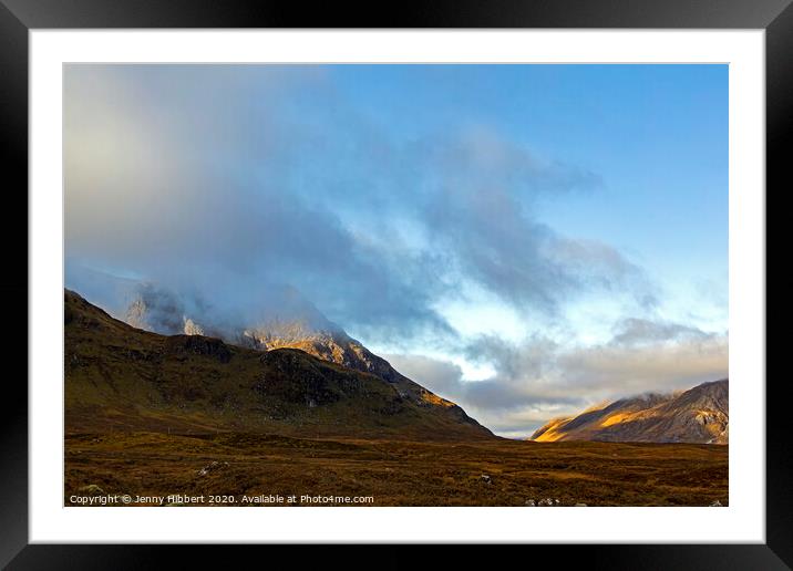 Glencoe mountain with low lying clouds and early morning light Framed Mounted Print by Jenny Hibbert