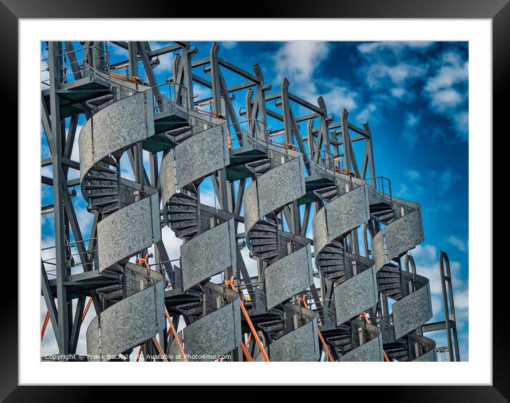 Spiral stairs under production in Esbjerg harbor, Denmark Framed Mounted Print by Frank Bach