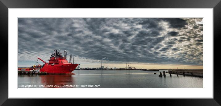 Rescue oil service ship in Esbjerg harbor, Denmark Framed Mounted Print by Frank Bach