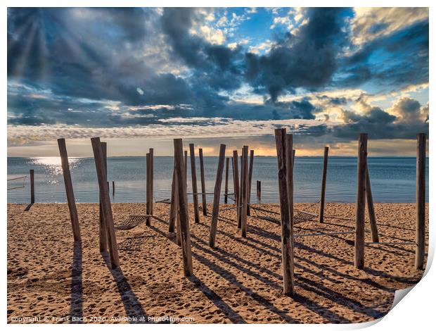 Poles on Hjerting public beach promenade in Esbjerg, Denmark Print by Frank Bach