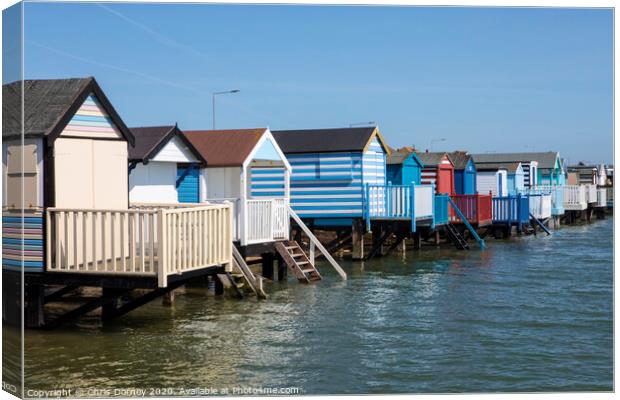 Beach Huts at Thorpe Bay in Essex Canvas Print by Chris Dorney