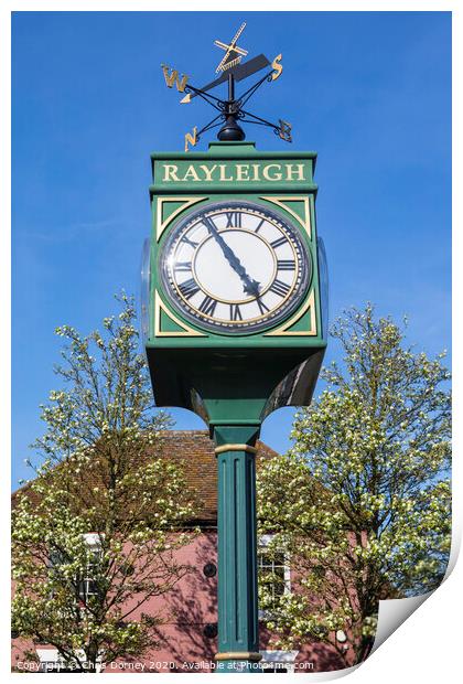 Town Clock in Rayleigh Essex Print by Chris Dorney