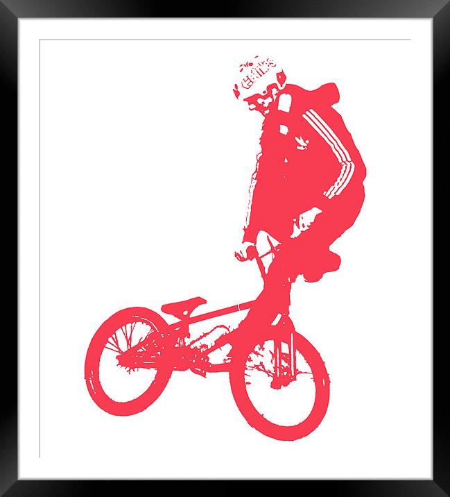 BMX Red on White Framed Mounted Print by Dawn O'Connor