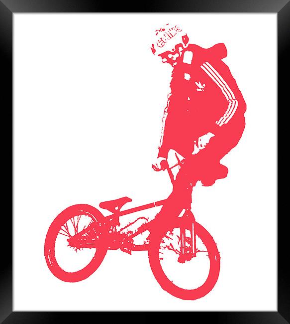BMX Red on White Framed Print by Dawn O'Connor